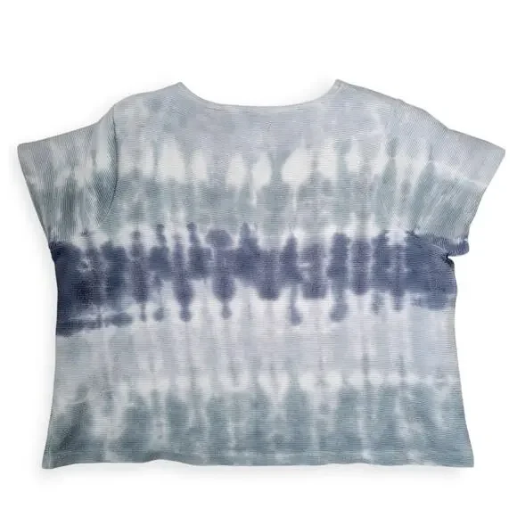 Madewell Ottoman Jacquard V-Neck Setlist Boxy Crop Top Tie-Dye Blue Women Sz XL - Picture 5 of 10